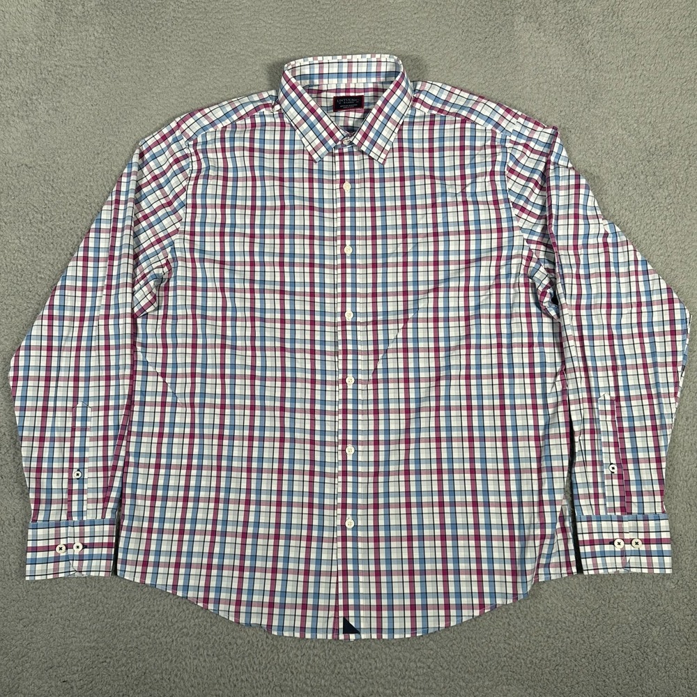 Untuckit Shirt Mens XL White Blue‎ Check Button Up Performance Stretch Pin Oak